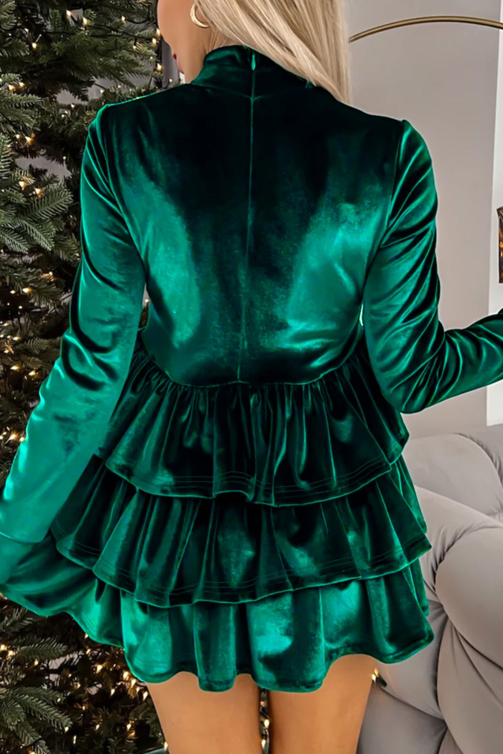 Ruffled Layered Long Sleeve Mini Dress   