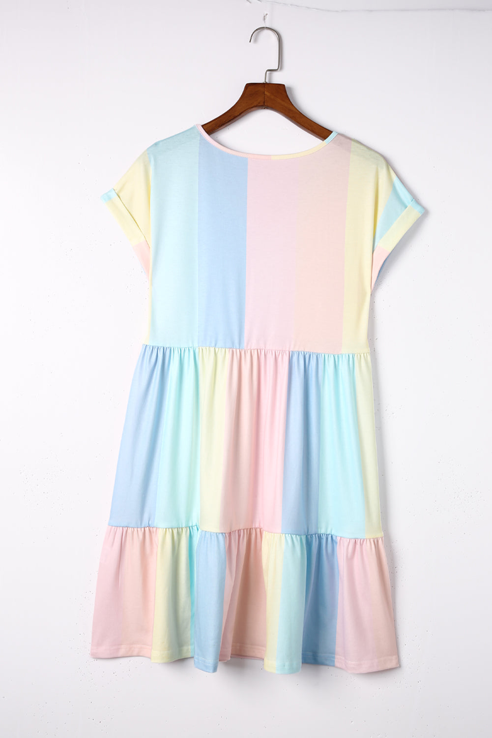 STUNNLY  Color Block V-Neck Short Sleeve Mini Dress   