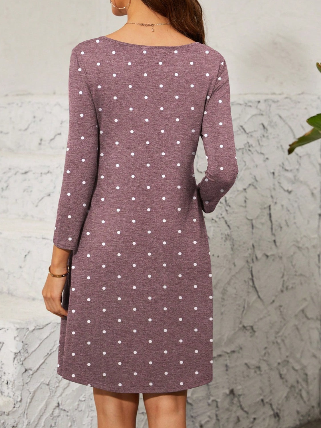 Polka Dot Quarter Zip Long Sleeve Dress   