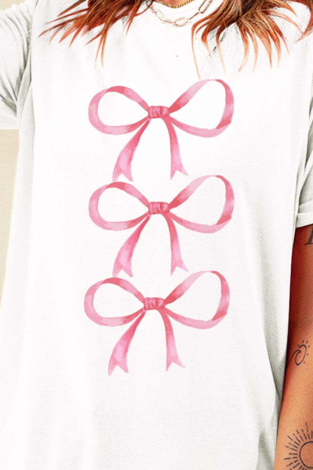 STUNNLY  Bow Graphic Round Neck Short Sleeve T-Shirt   