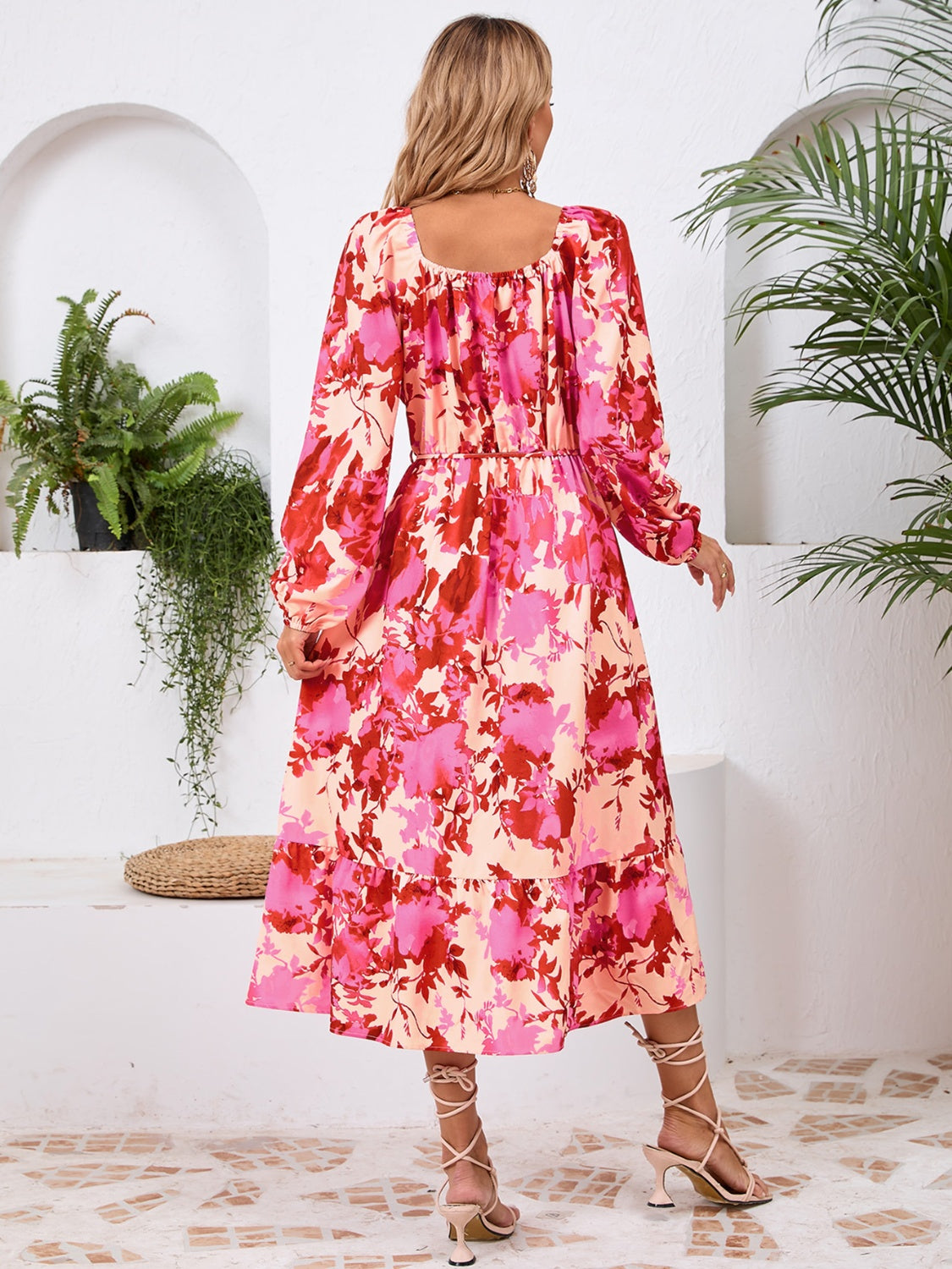 Printed Long Sleeve Midi Dress   