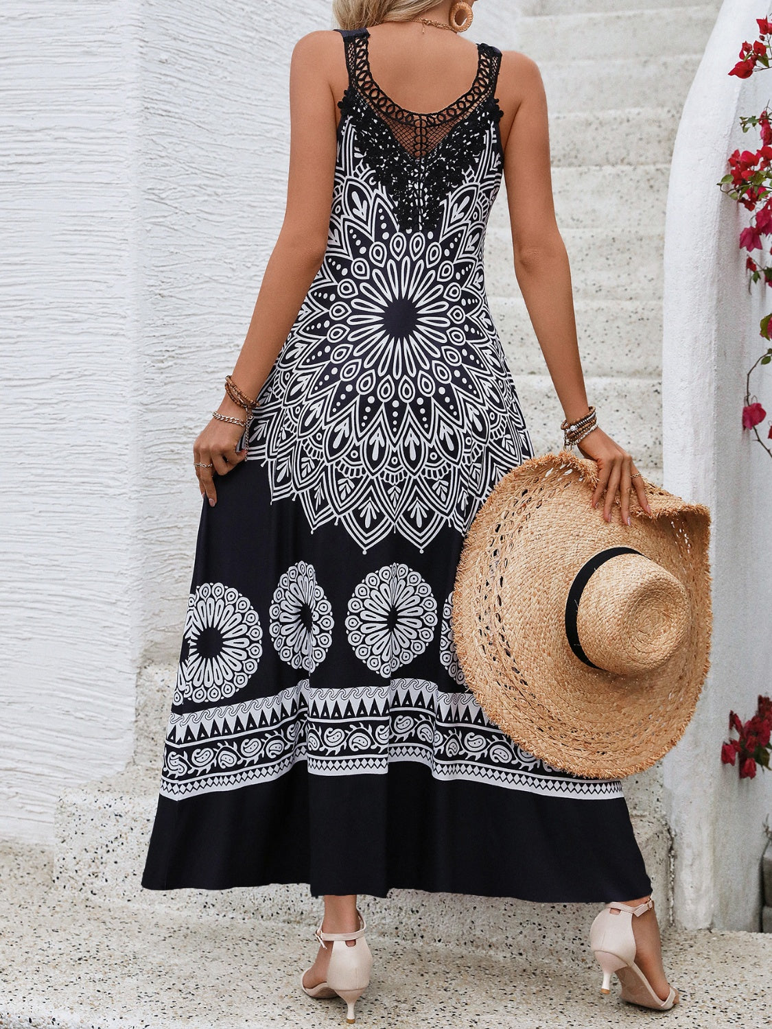 Printed Round Neck Sleeveless Dress   