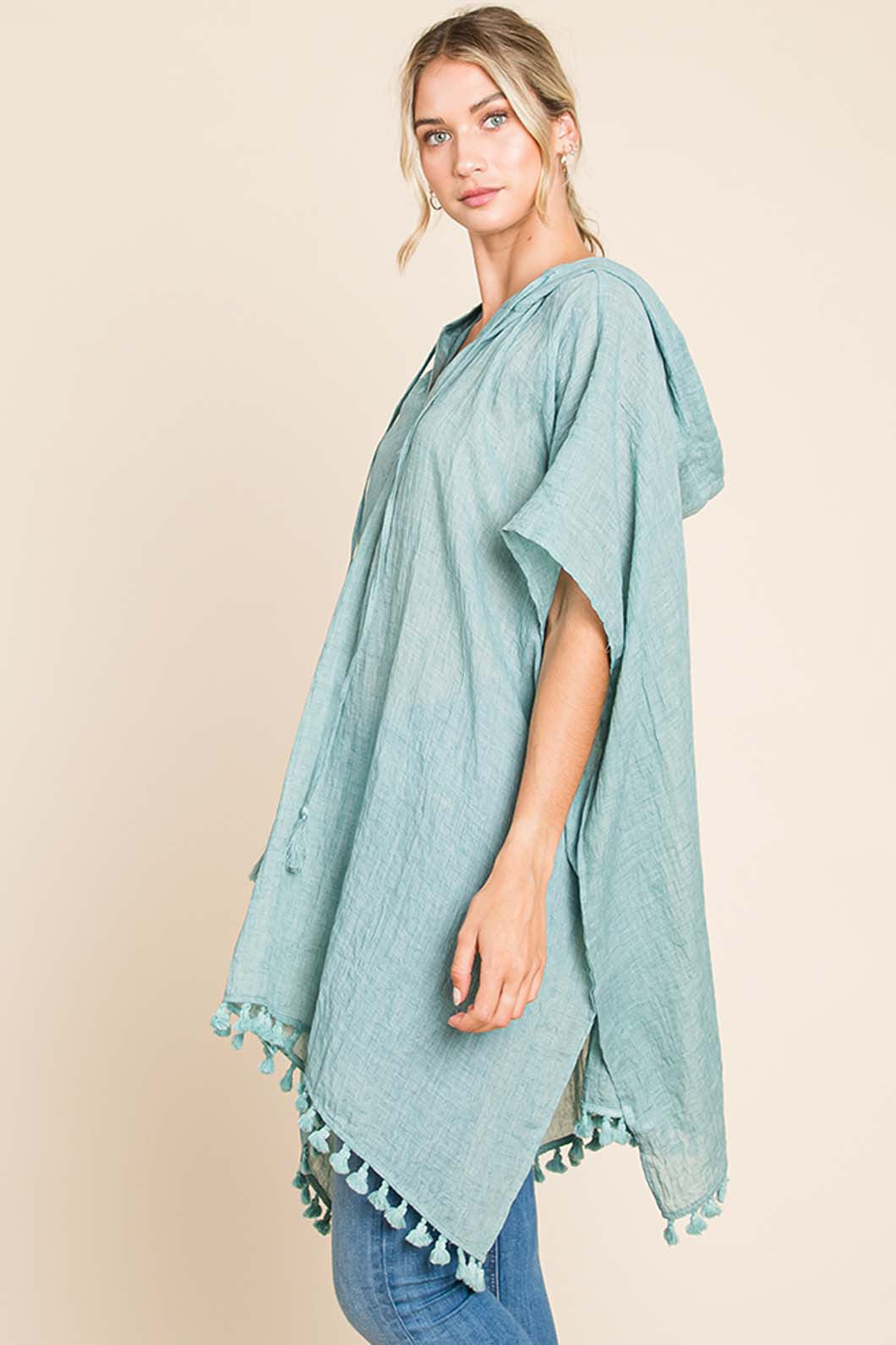 Cotton Bleu by Nu Label Tassel Hem Hooded Cover Up   