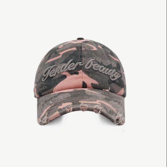 Letter Graphic Camouflage Cotton Hat Carnation Pink One Size 