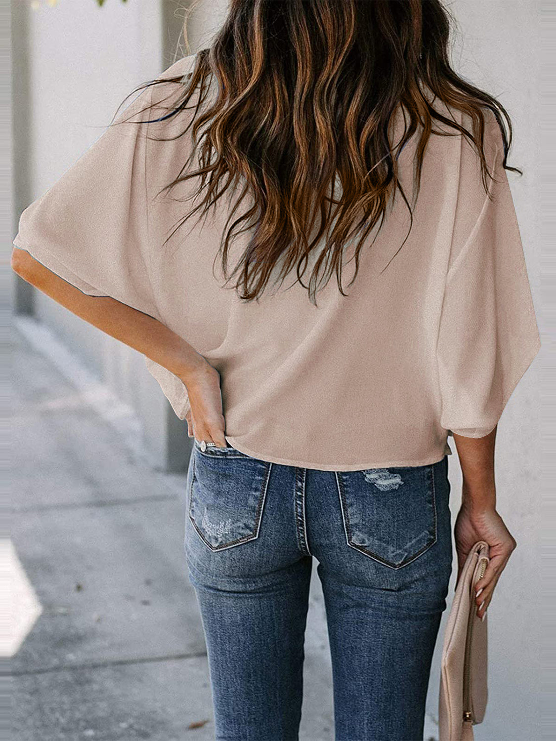 STUNNLY  Full Size Cowl Neck Three-Quarter Sleeve Blouse   