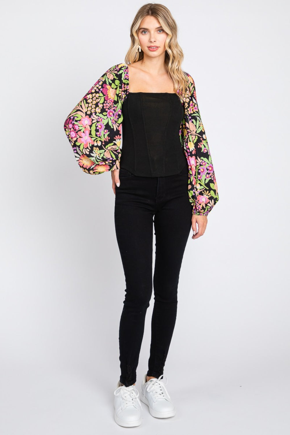 STUNNLY  ODDI Full Size Floral Balloon Sleeve Blouse   