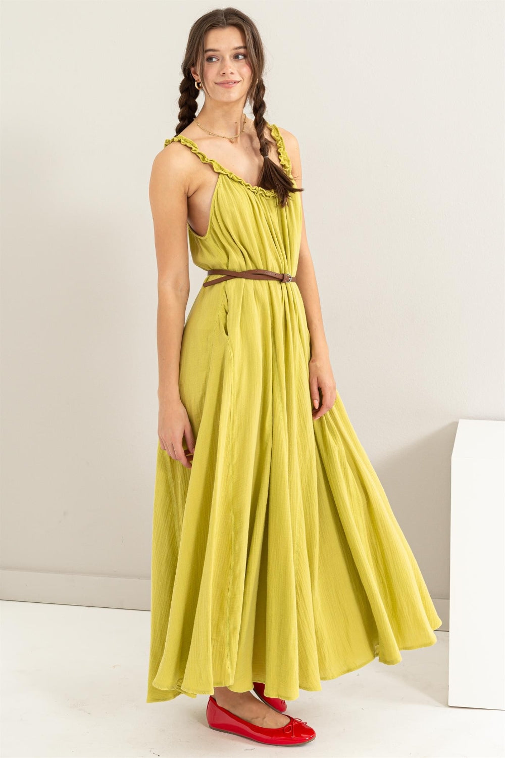 HYFVE Frill Sleeveless A-Line Maxi Dress   