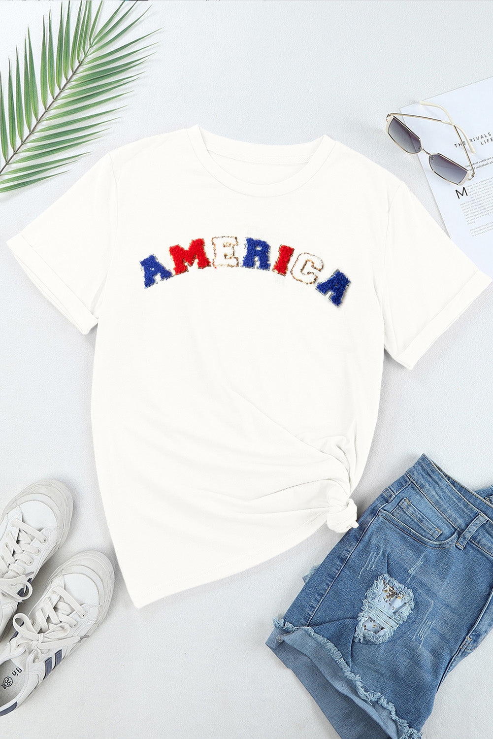 STUNNLY  AMERICA Round Neck Short Sleeve T-Shirt   