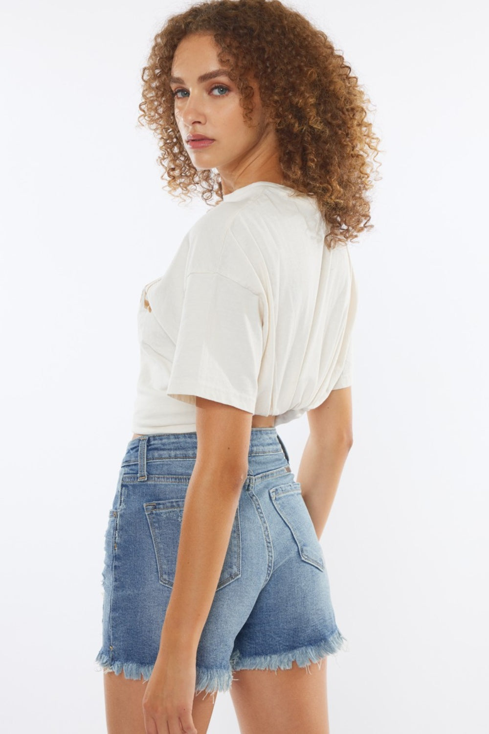 STUNNLY  Kancan High Rise Frayed Hem Denim Shorts   