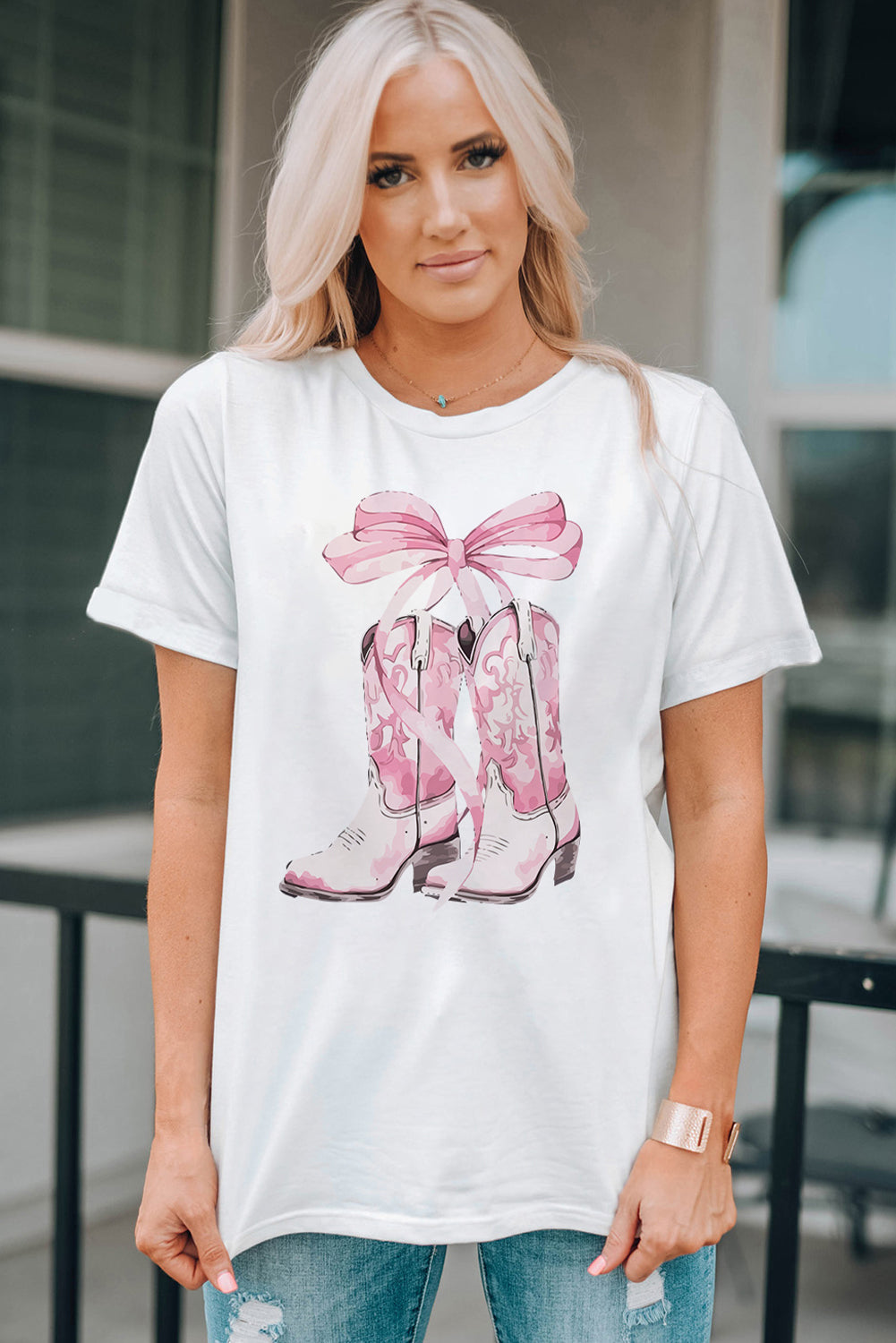 STUNNLY  Boot Graphic Round Neck Short Sleeve T-Shirt   