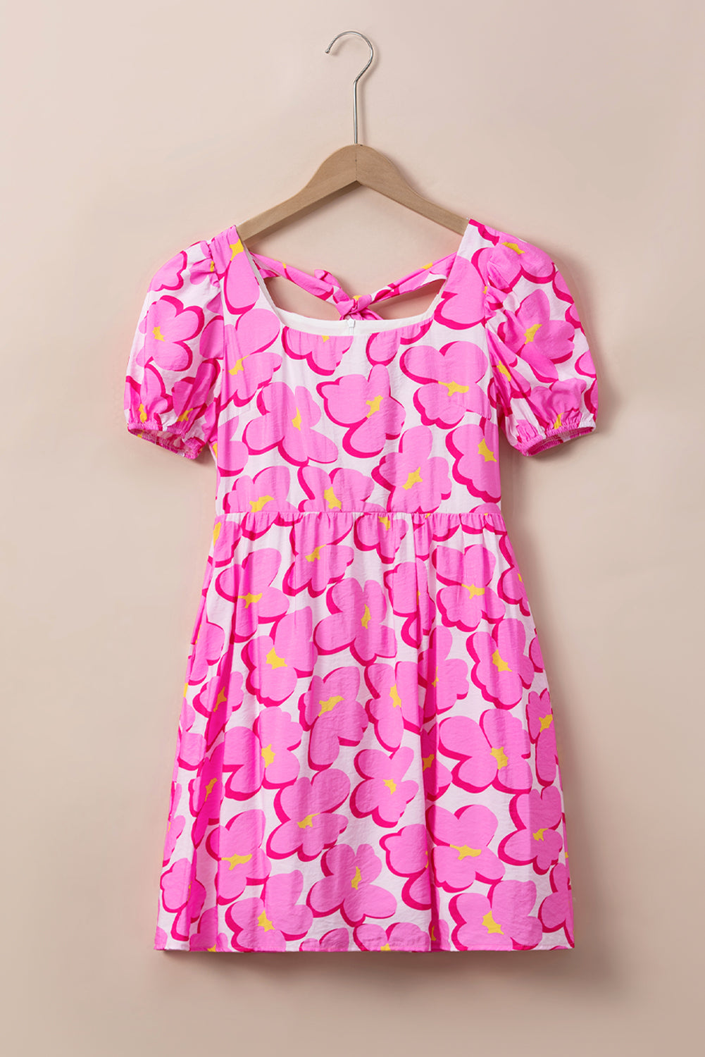 Printed Square Neck Short Sleeve Dress   