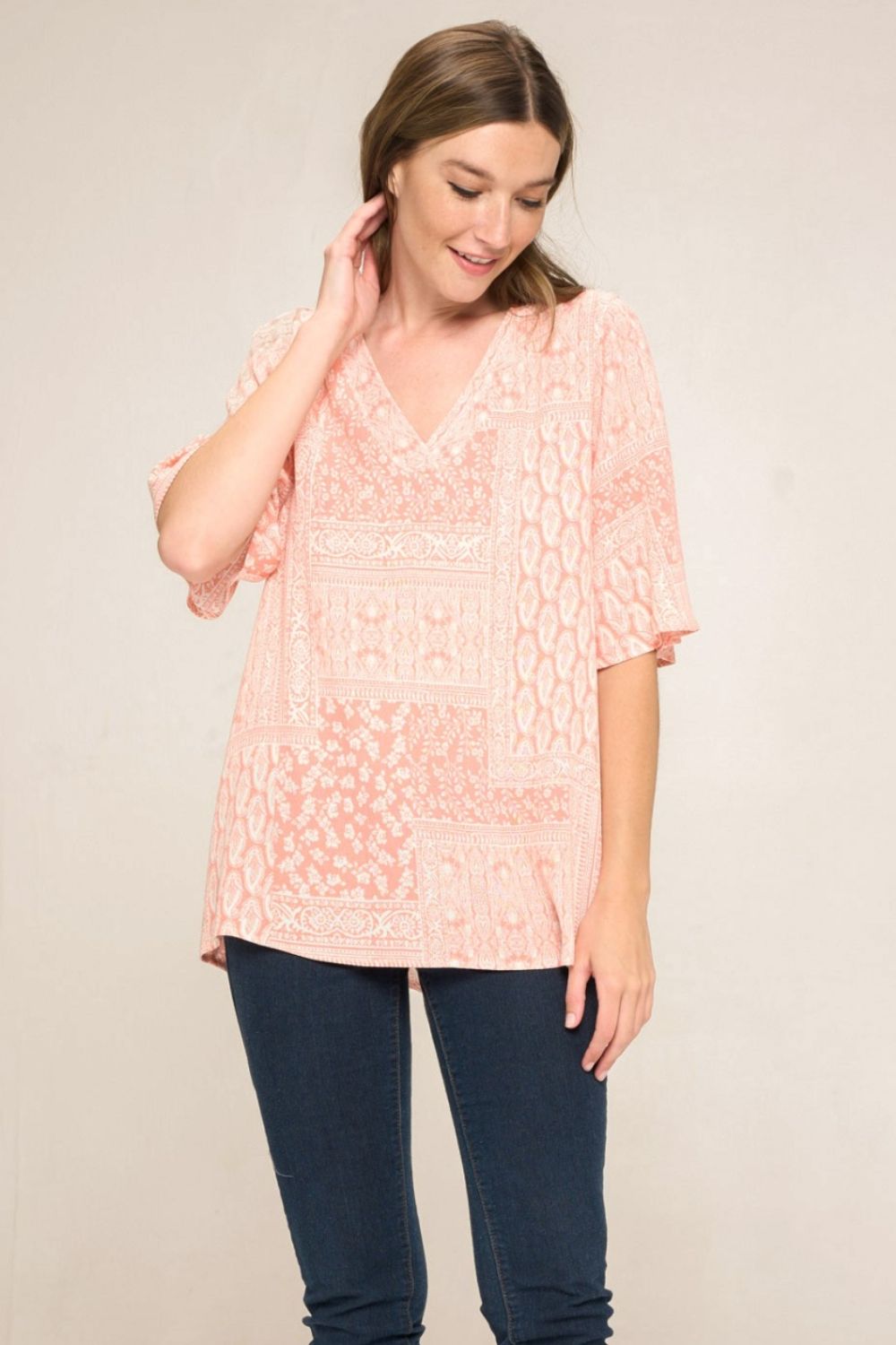 Cotton Bleu by Nu Label Paisley Print V-Neck Top   