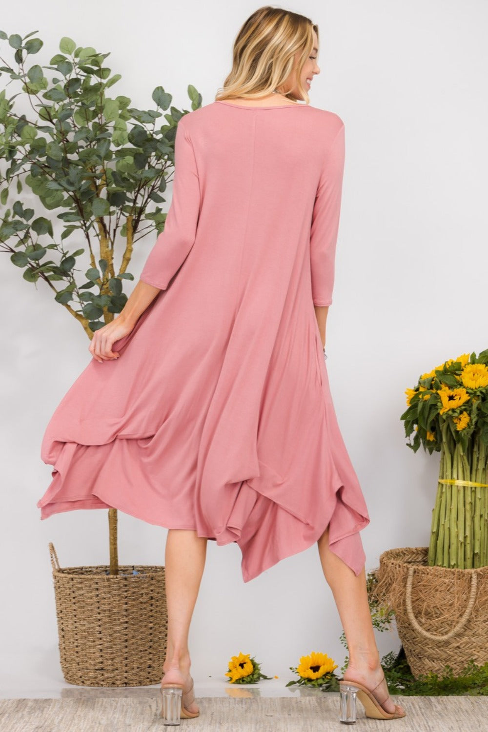 Celeste Full Size Pick-up Hem Asymmetric Midi Dress   