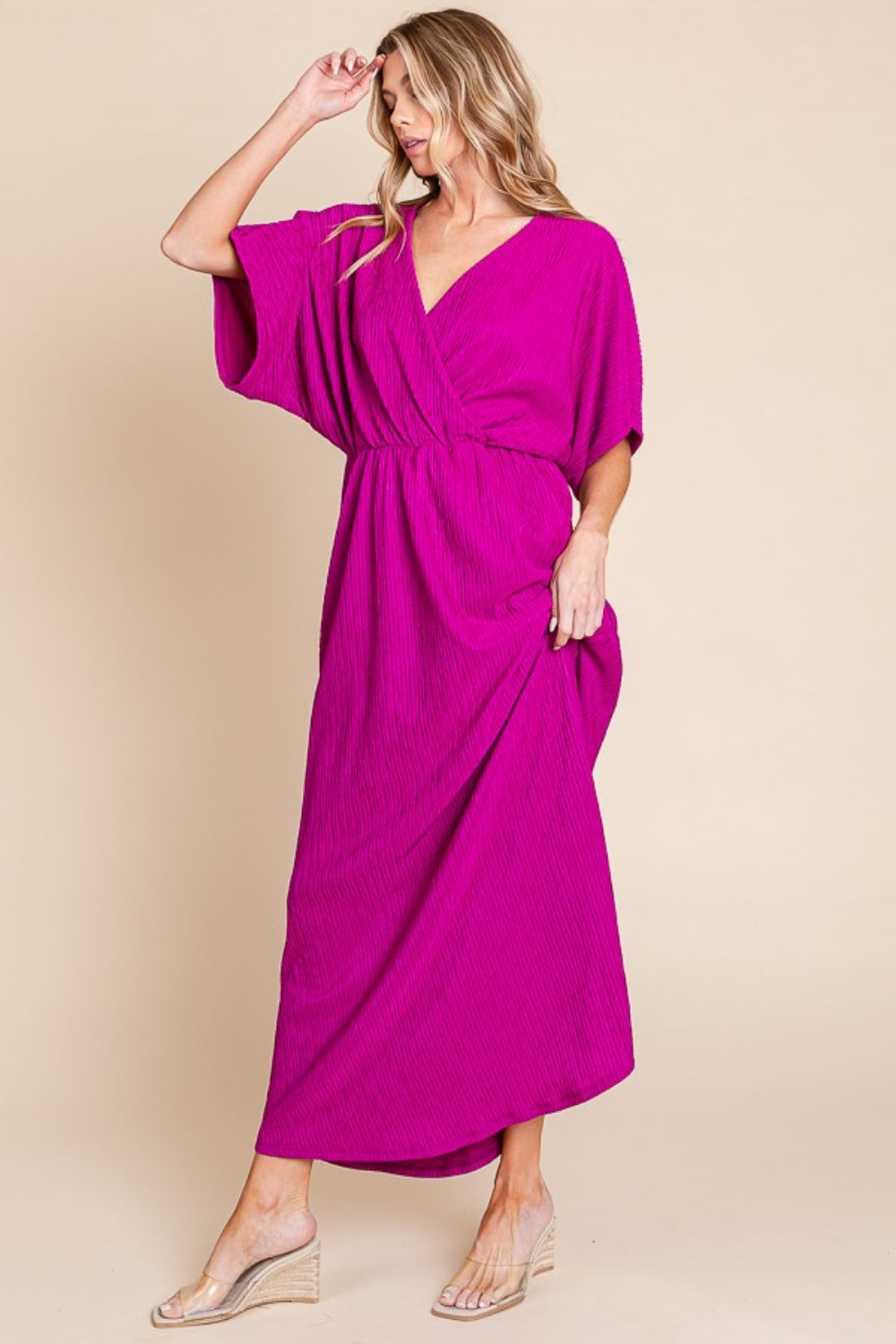 BOMBOM Surplice Maxi Dress with Pockets   