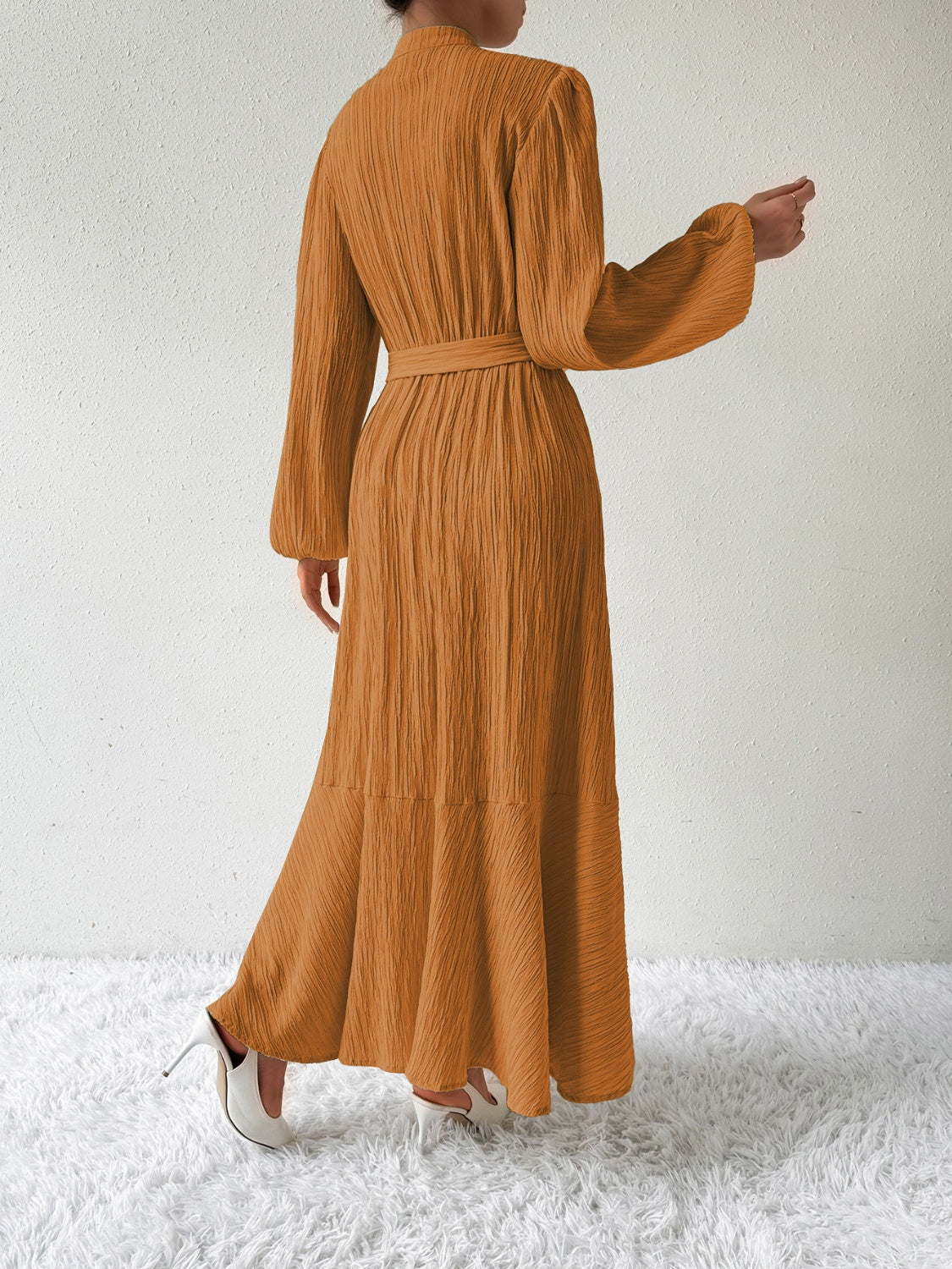 Tie Waist Long Sleeve Dress   