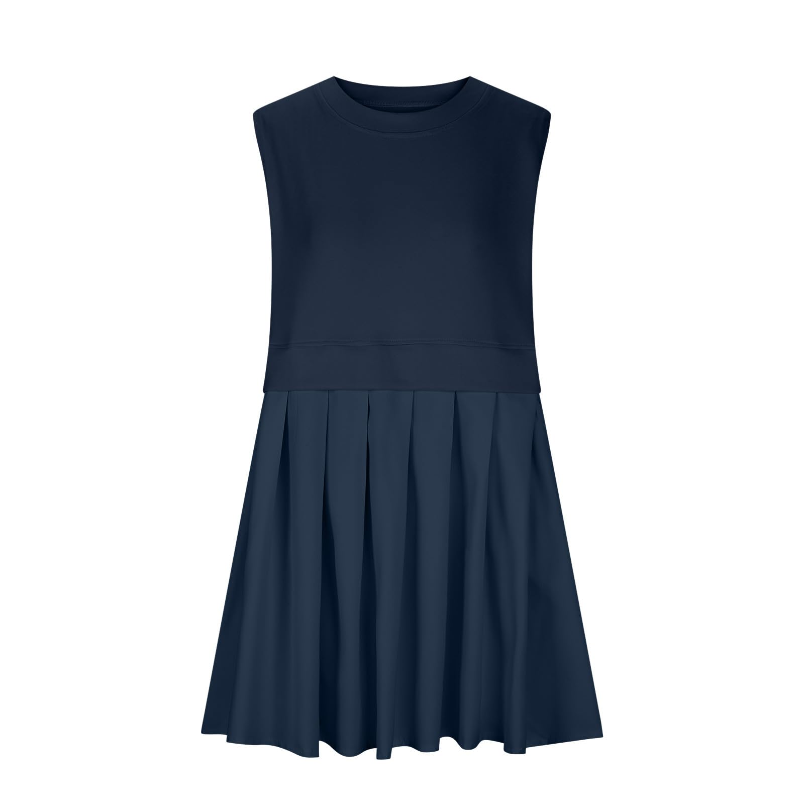 Pleated Round Neck Sleeveless Mini Dress   