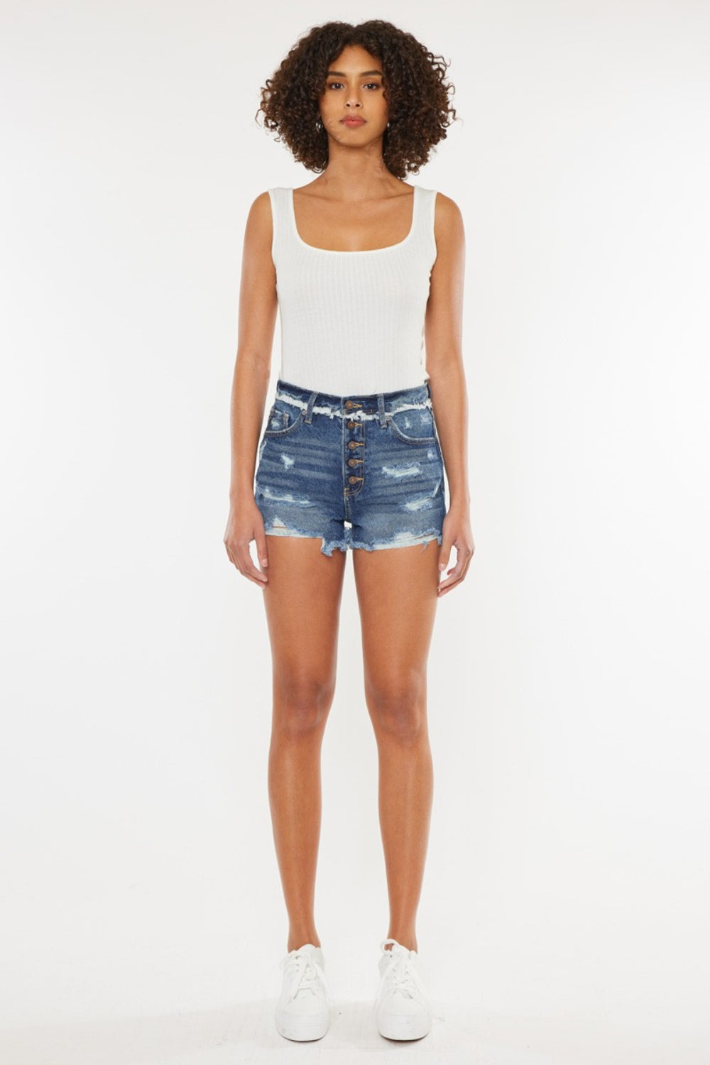 STUNNLY  Kancan Distressed Button Fly Denim Shorts   