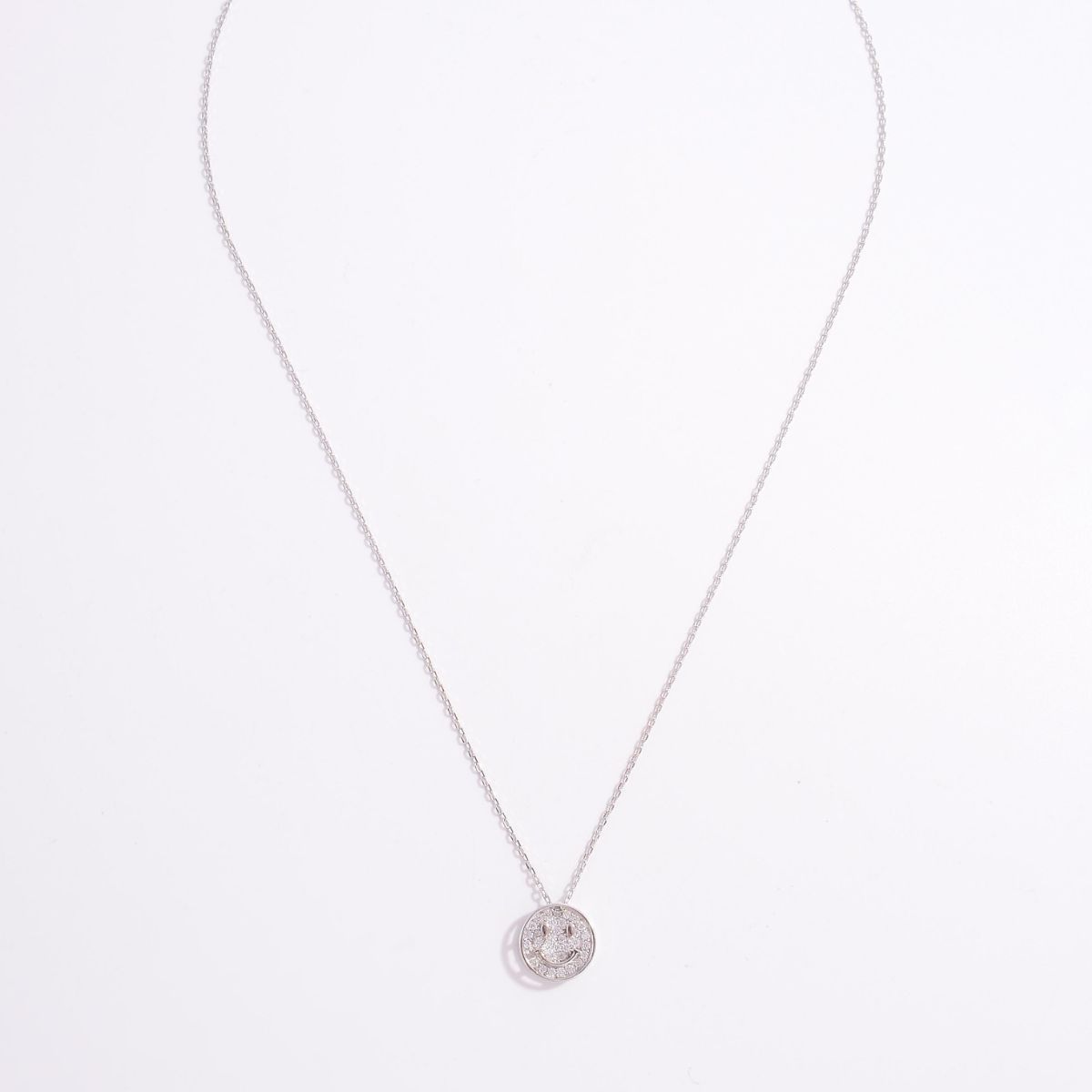 STUNNLY  925 Sterling Silver Zircon Smiley Face Necklace   