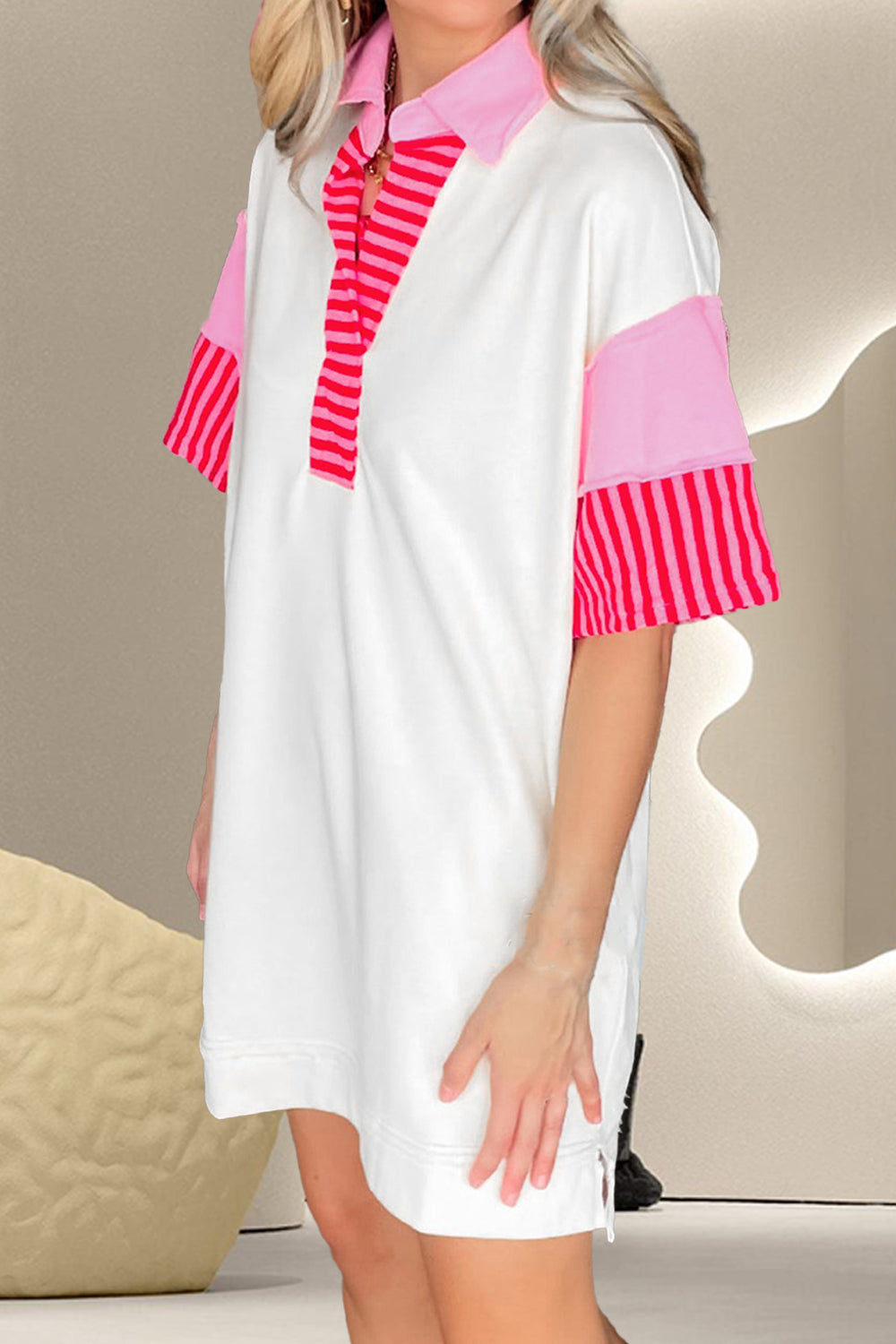 Color Block Johnny Collar Half Sleeve Dress   