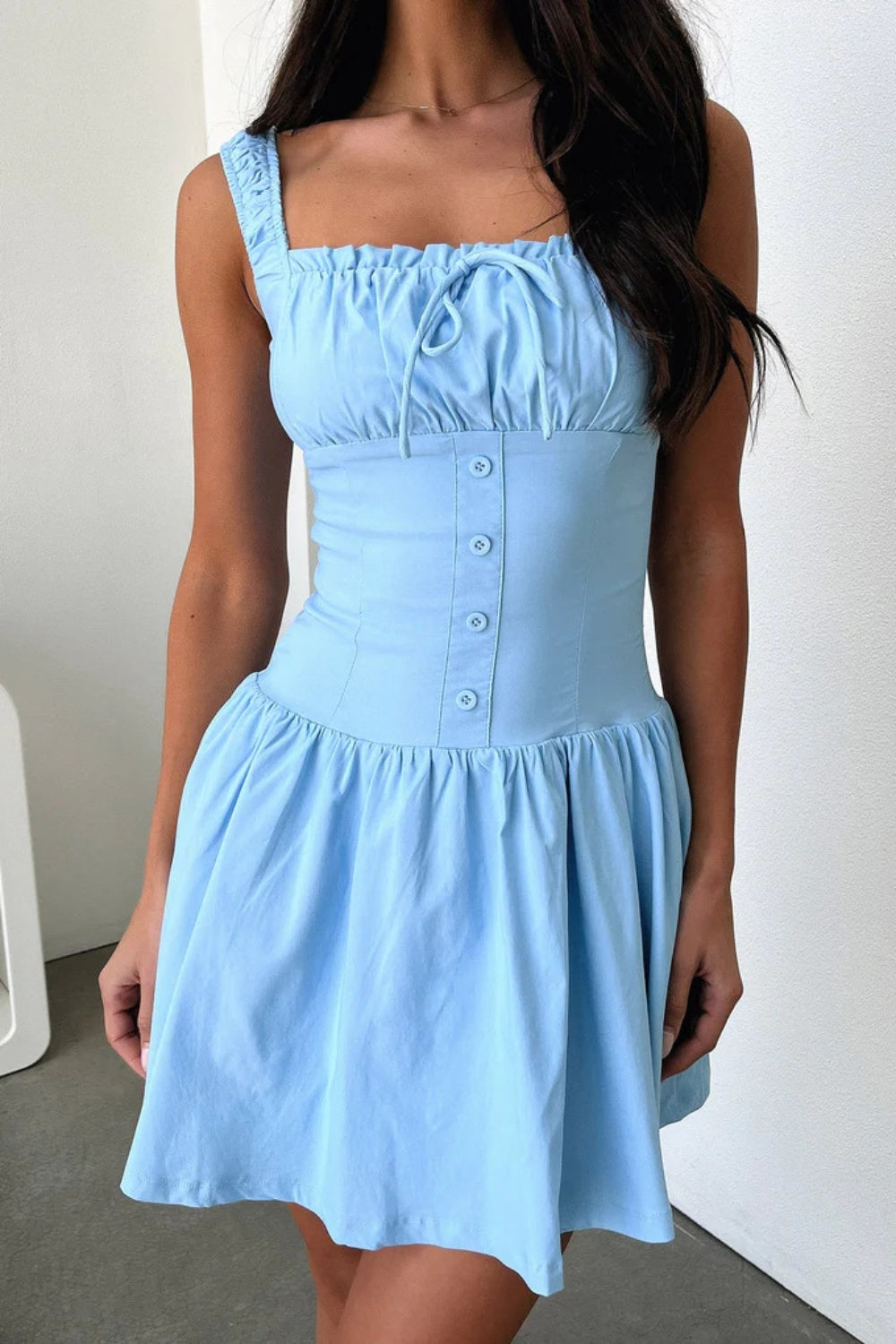 Decorative Button Square Neck Cami Dress Sky Blue S 