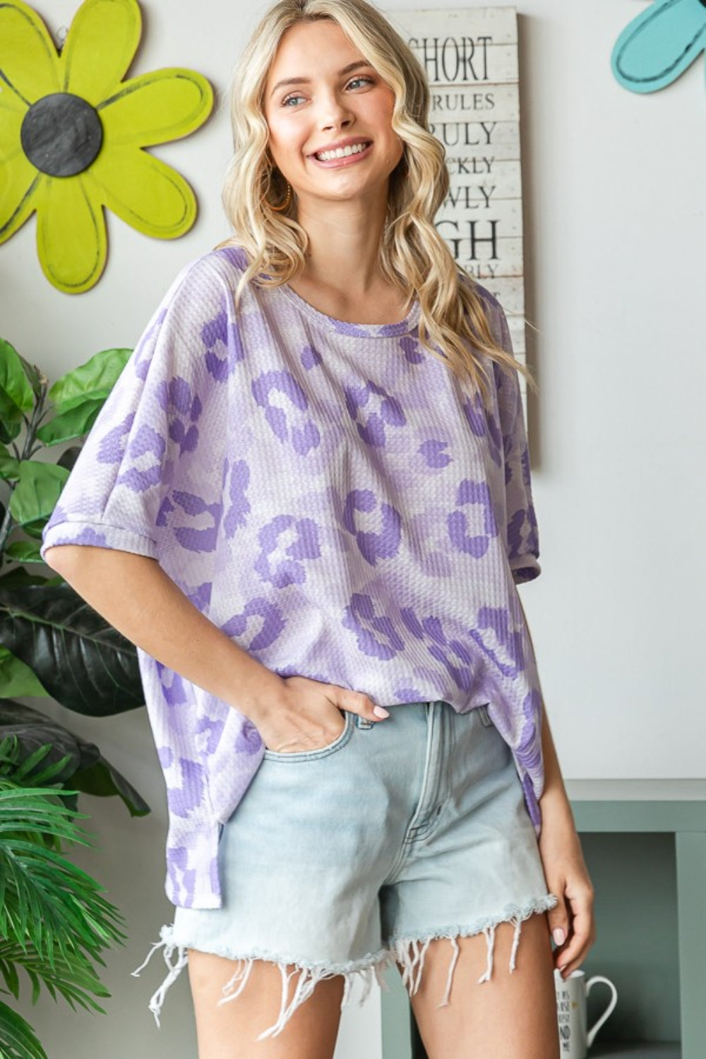 HOPELY Print Waffle Oversized T-Shirt   