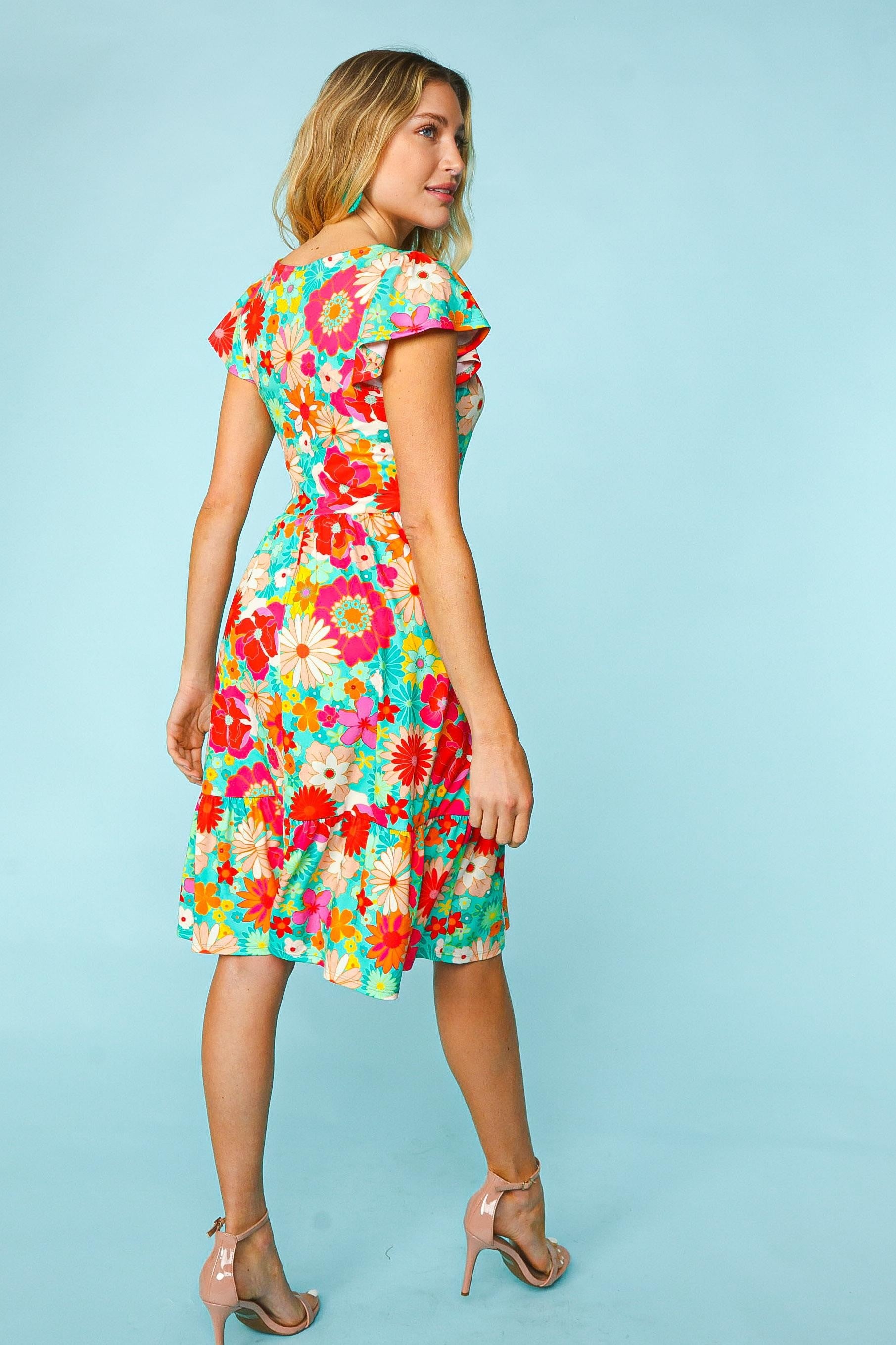 Haptics Floral Square Neck Short Sleeve Dress   