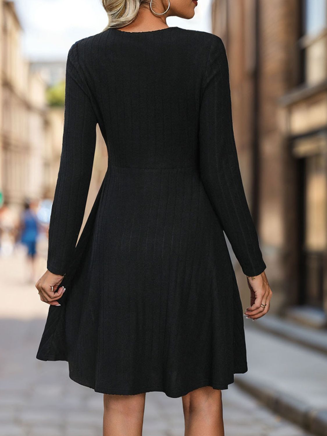 Cutout Long Sleeve Knee Length Dress   