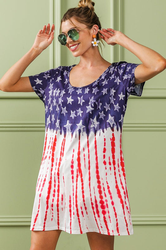 BiBi American Flag Theme Tee Dress Navy/Red S 