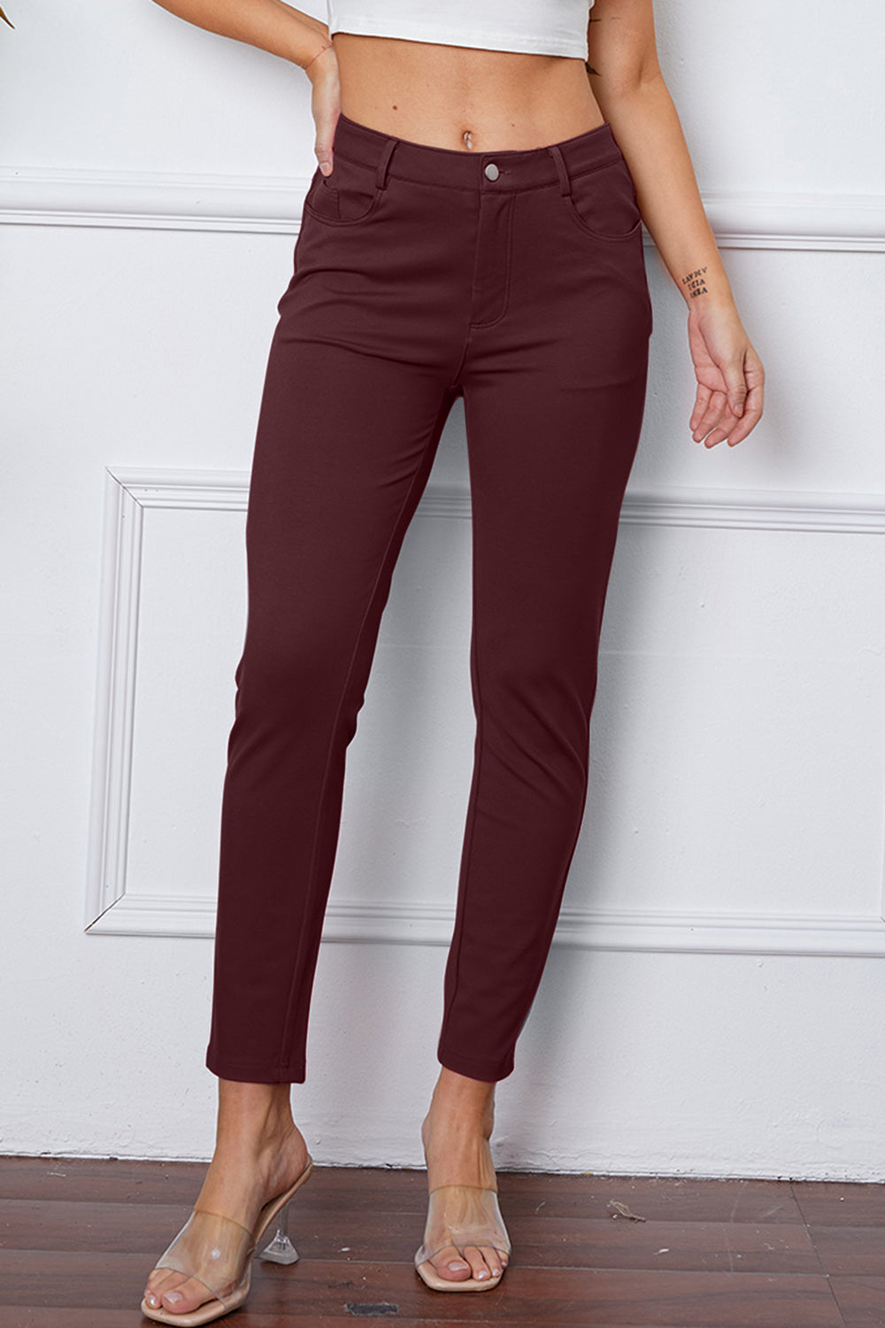 StretchyStitch Pants by Basic Bae Wine XL 