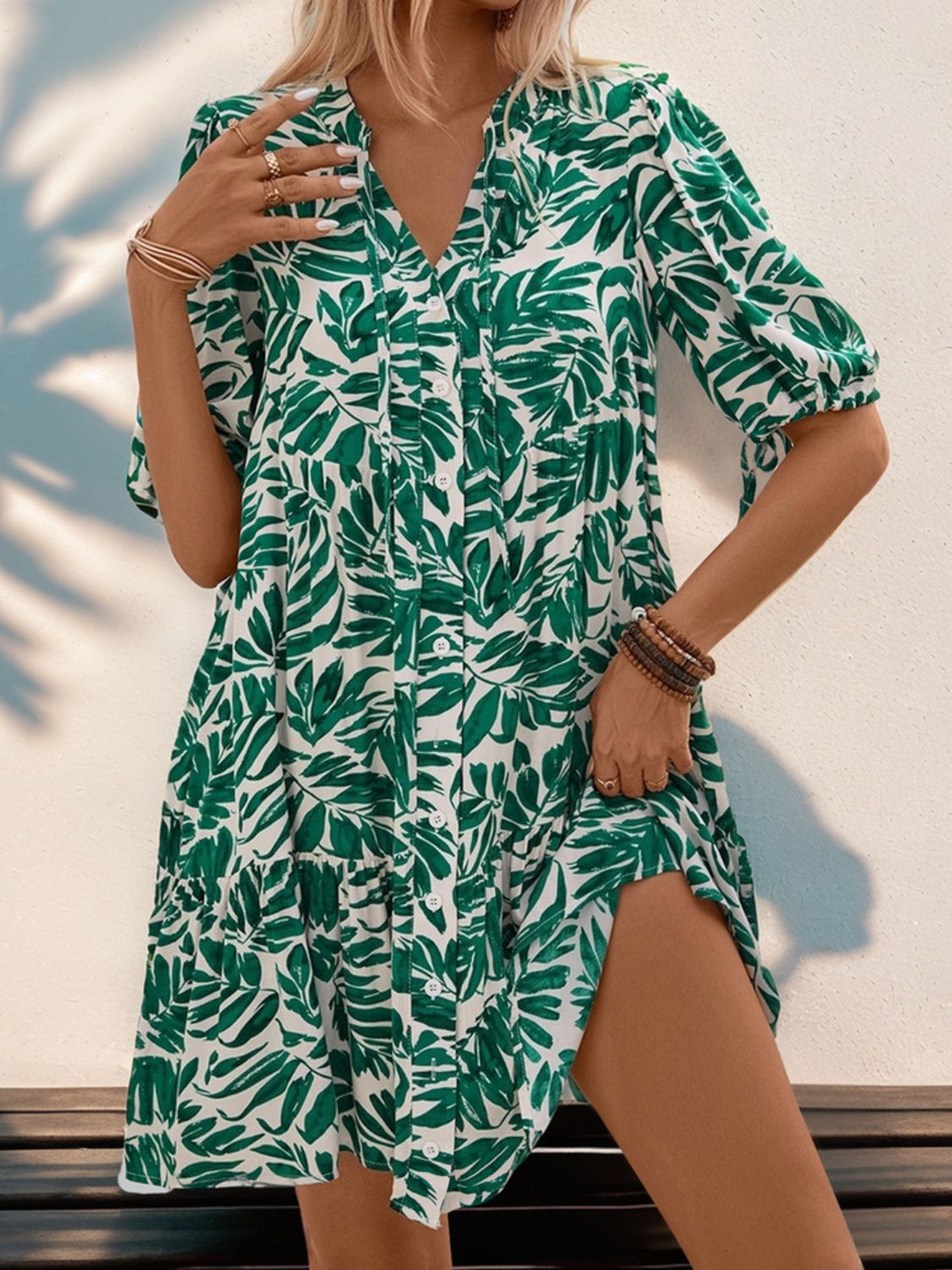 Ruffled Printed Half Sleeve Mini Dress   