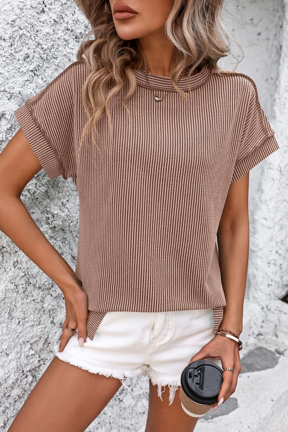 STUNNLY  Striped Round Neck Short Sleeve T-Shirt   