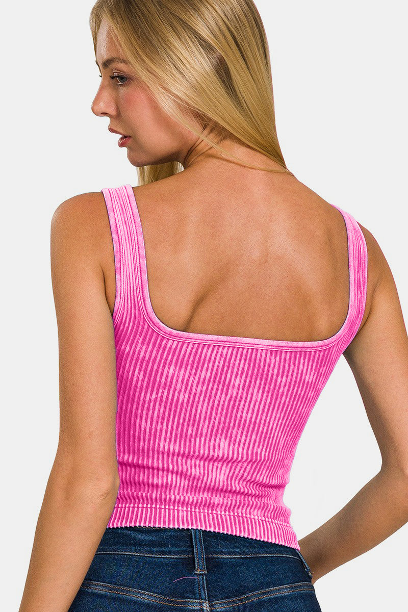 STUNNLY  Zenana Washed Ribbed Cropped Bra Padded Tank   