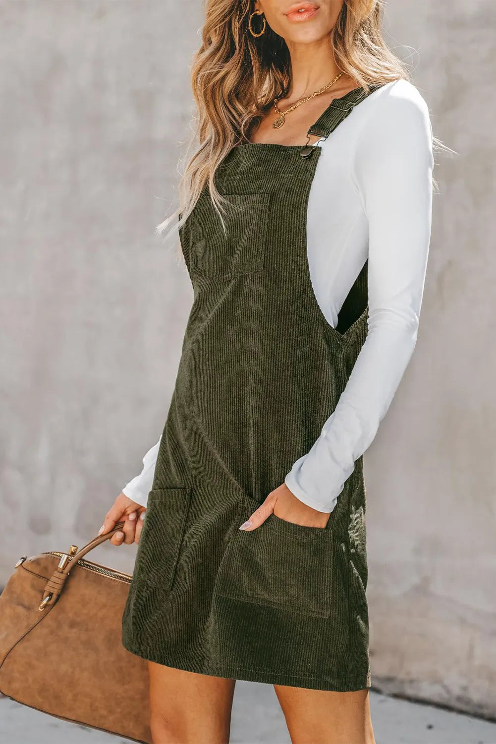 Pocketed Square Neck Wide Strap Overall Dress   