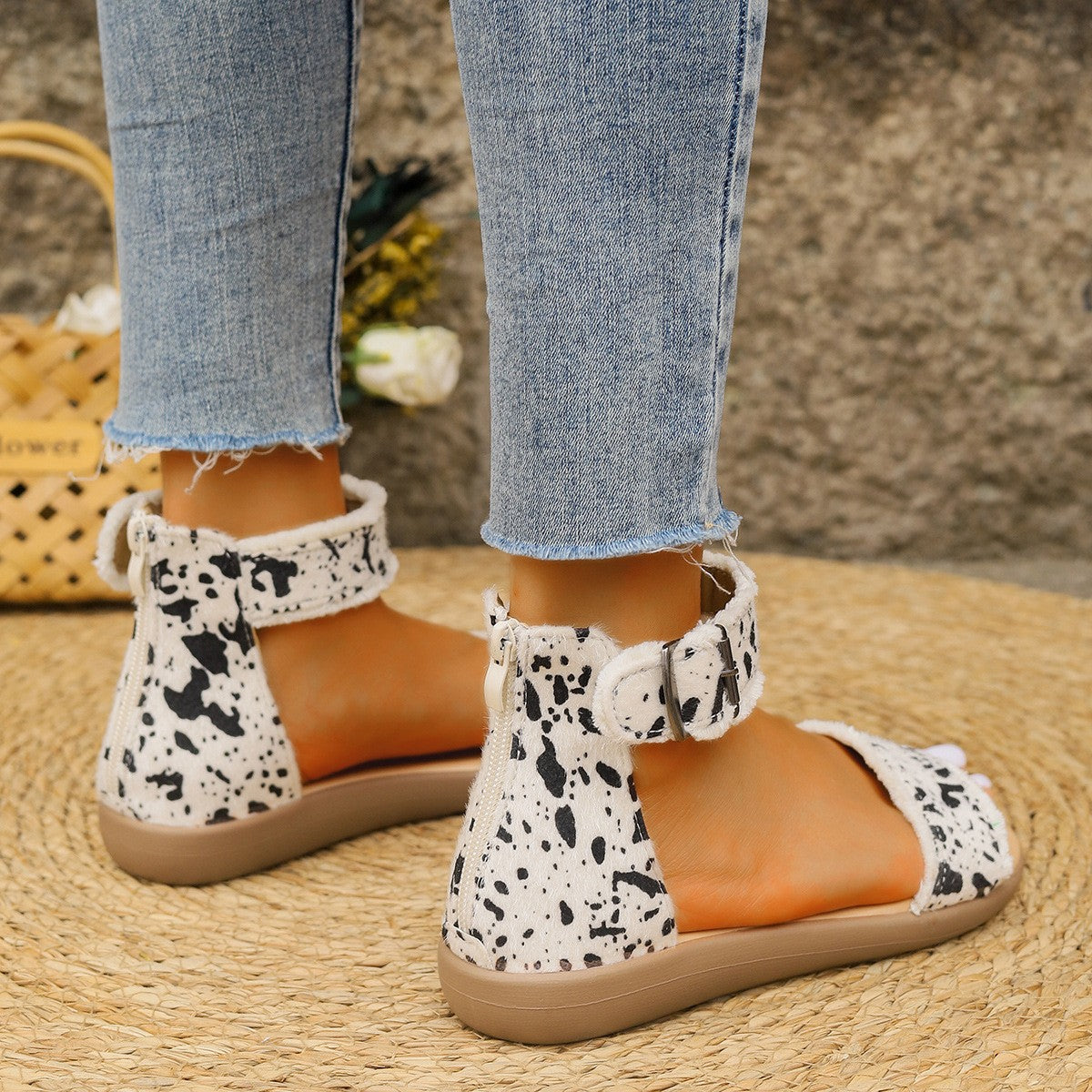 STUNNLY  Animal Print Open Toe Sandals   