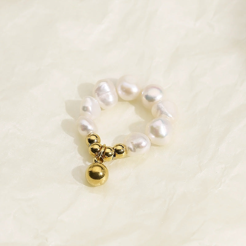 STUNNLY  Stainless Steel Freshwater Pearl Ring Gold One Size 