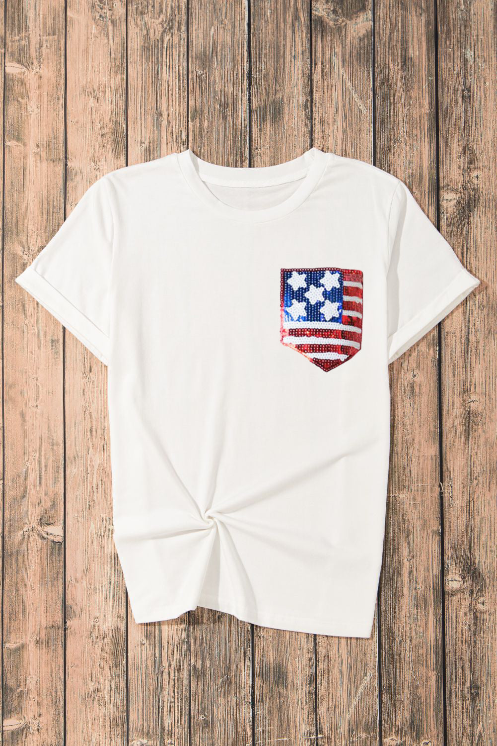 STUNNLY  US Flag Round Neck Short Sleeve T-Shirt   