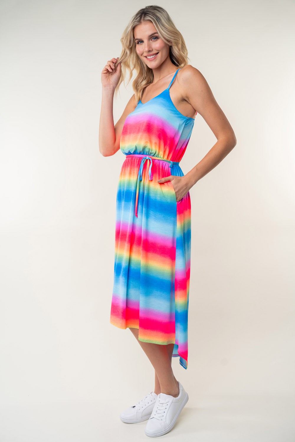 White Birch Full Size Ombre Striped Midi Cami Dress   