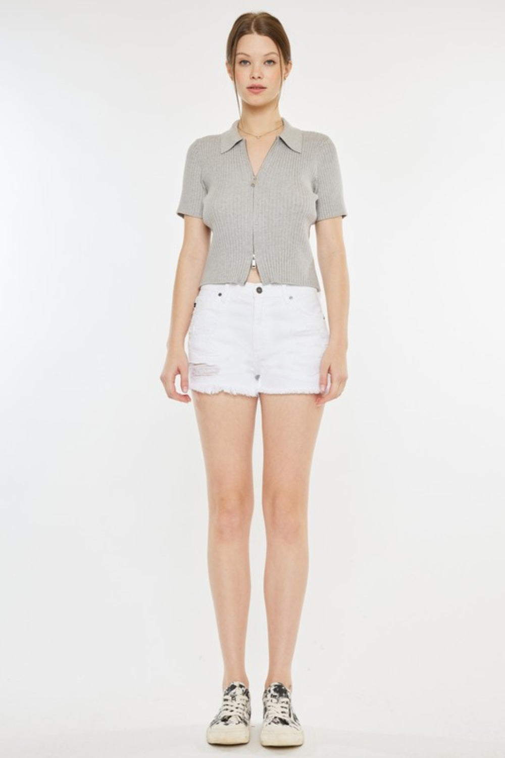 STUNNLY  Kancan Raw Hem Distressed Denim Shorts   