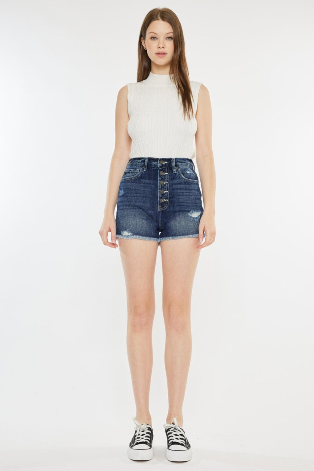 STUNNLY  Kancan Raw Hem Button Fly Denim Shorts   