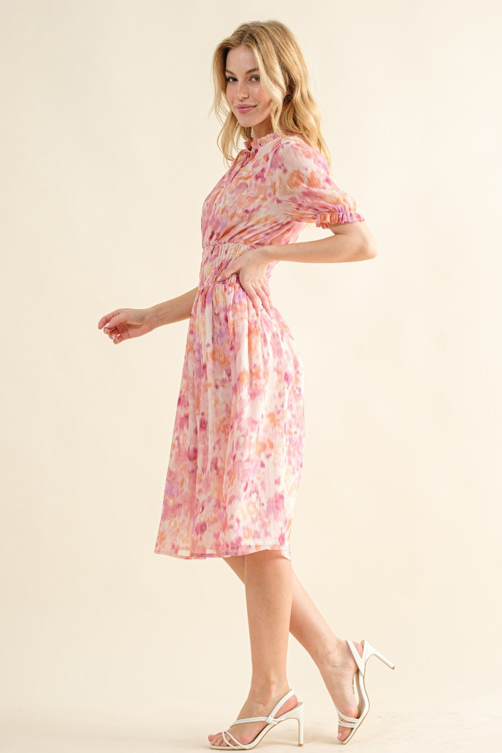 And The Why Full Size Smocked Waist Printed Midi Dress   