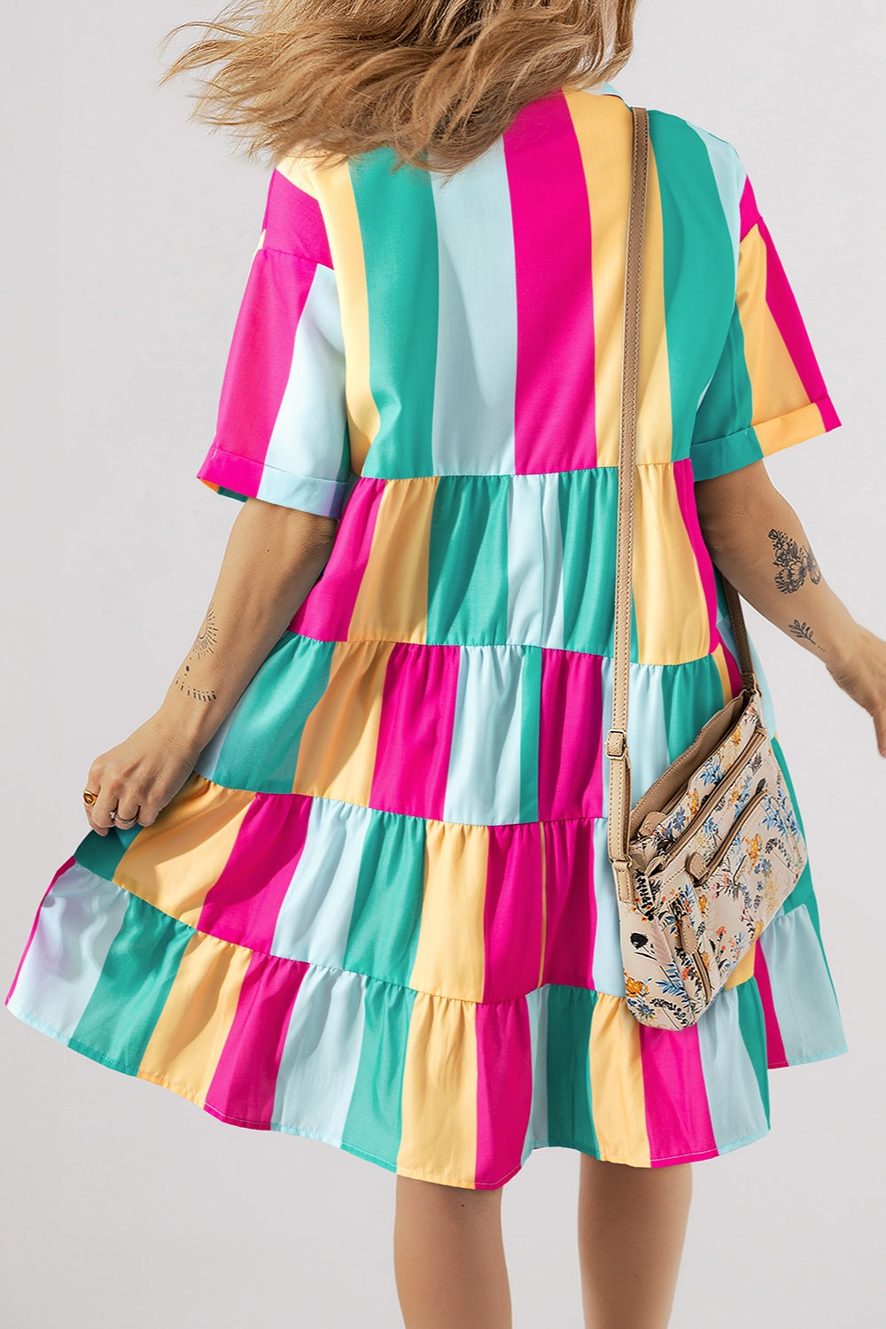 Color Block Half Sleeve Mini Dress   