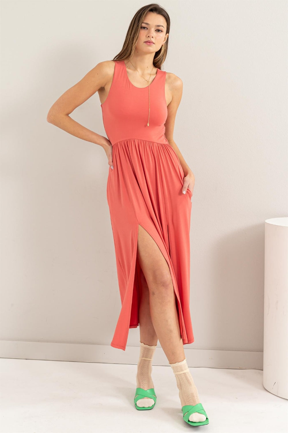 HYFVE Sleeveless Slit Midi Dress   