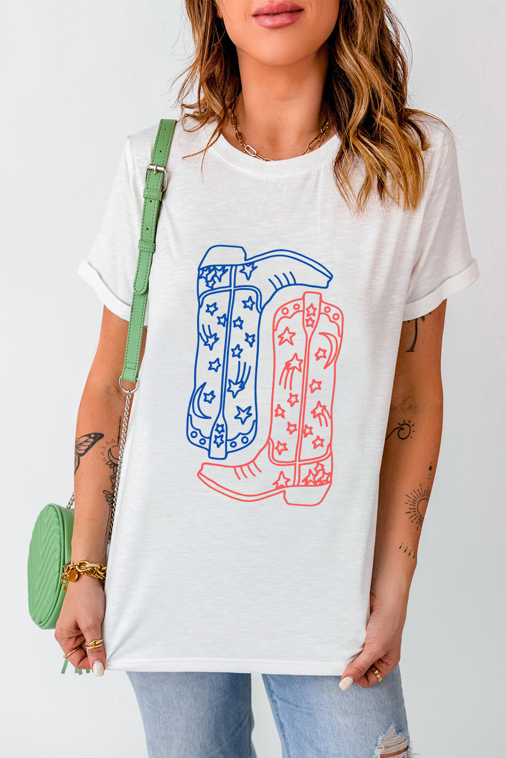 Boot Graphic Round Neck Short Sleeve T-Shirt   