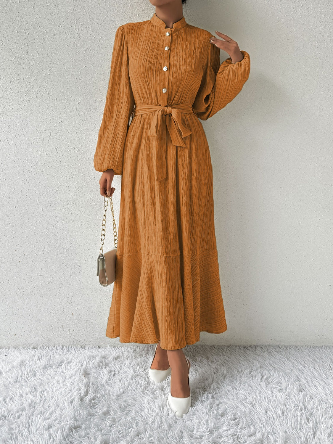 Tie Waist Long Sleeve Dress   