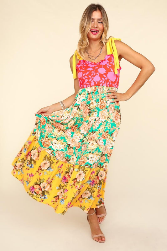 Haptics Floral Color Block Maxi Dress with Pockets Yellow/Scarlet/Mint/Yellow S 