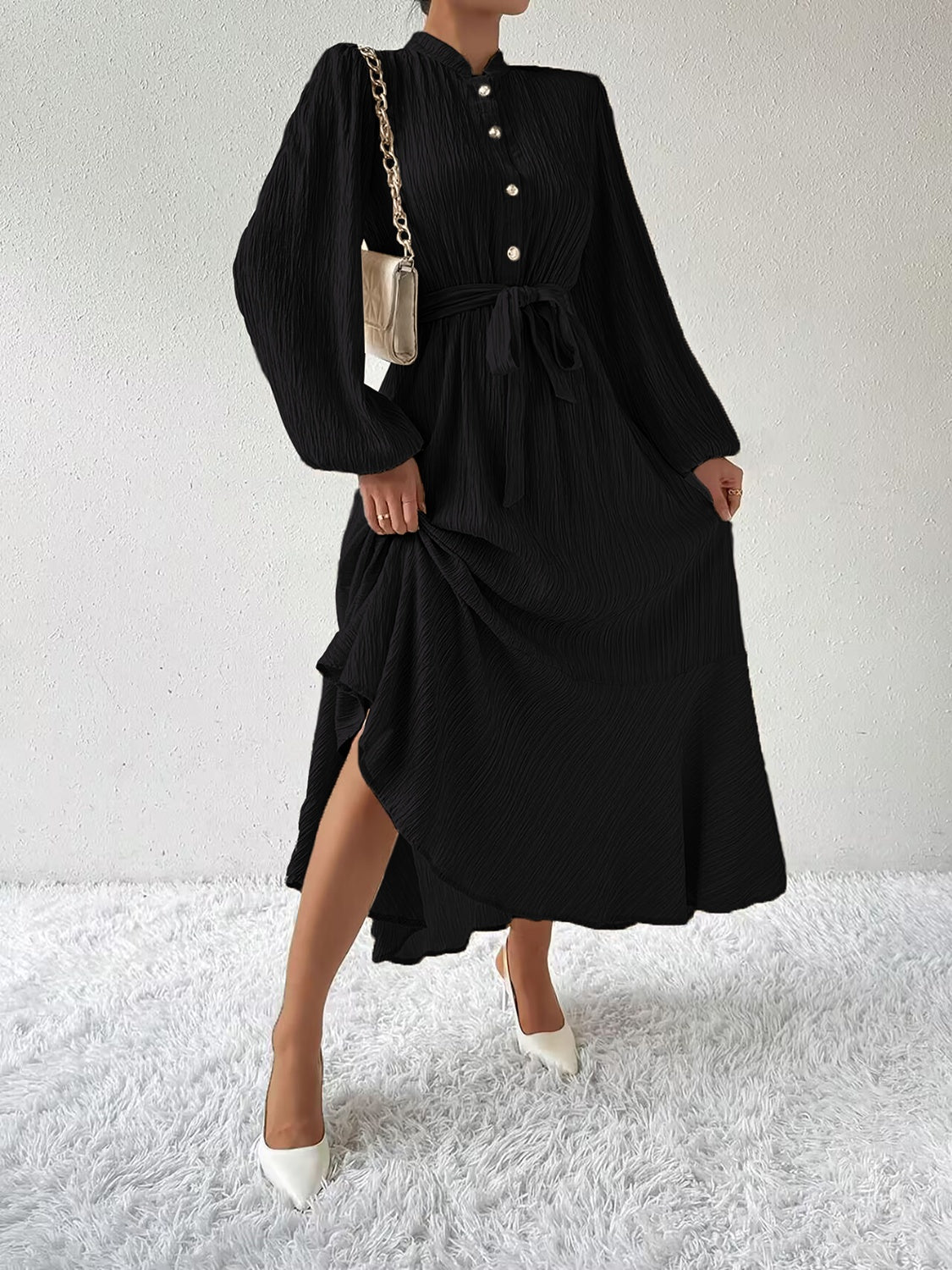 Tie Waist Long Sleeve Dress   