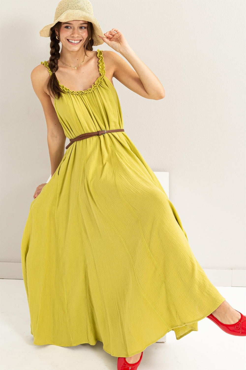 HYFVE Frill Sleeveless A-Line Maxi Dress   