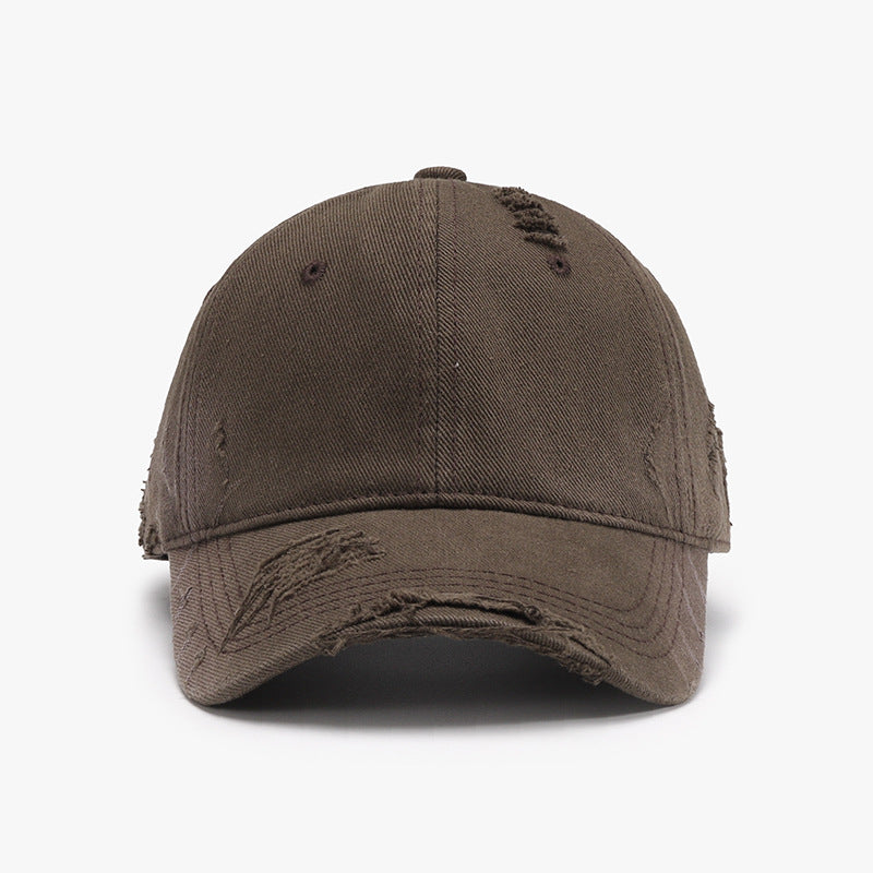 STUNNLY  Distressed Adjustable Cotton Hat Coffee Brown One Size 