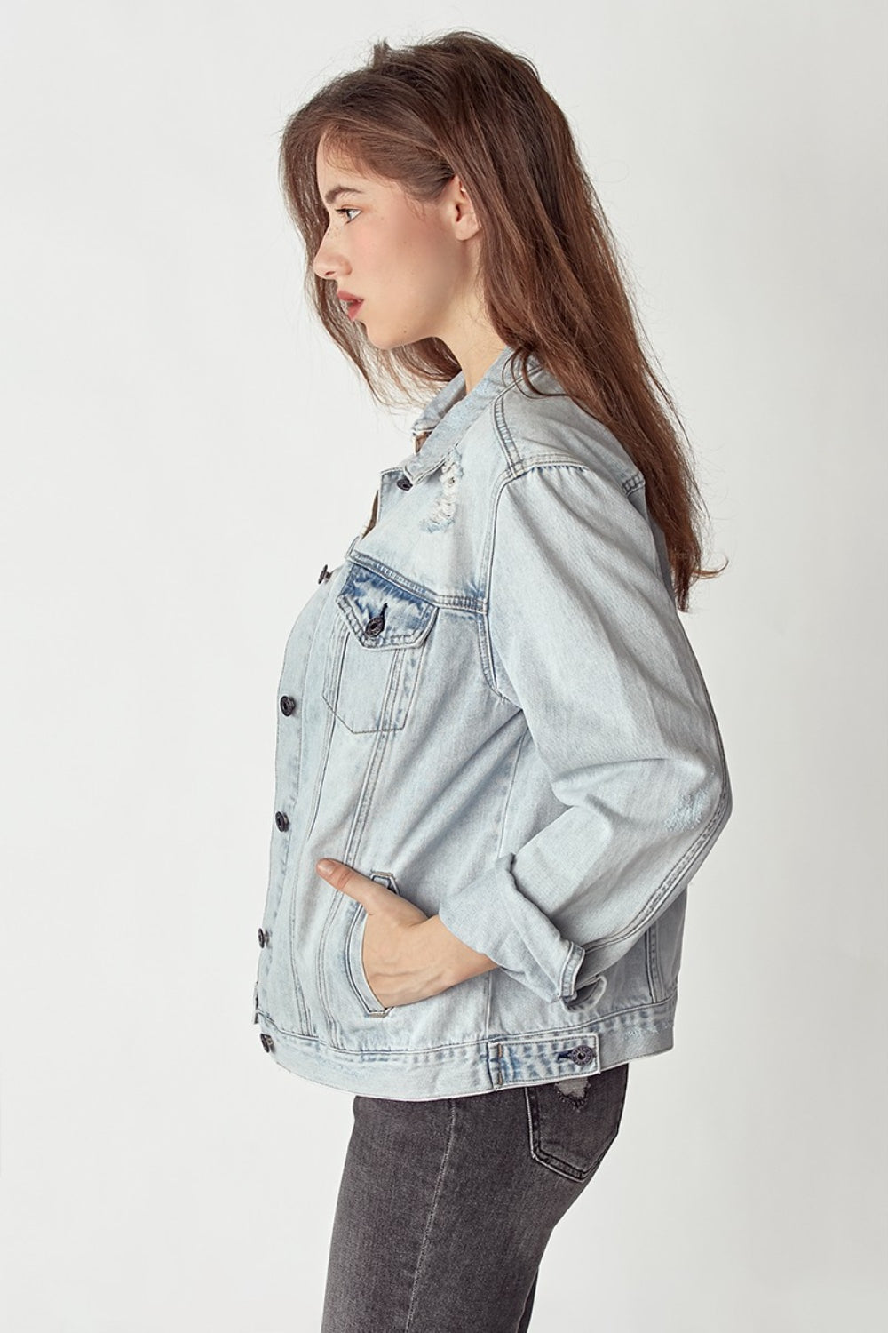 RISEN Distressed Button Up Jacket   