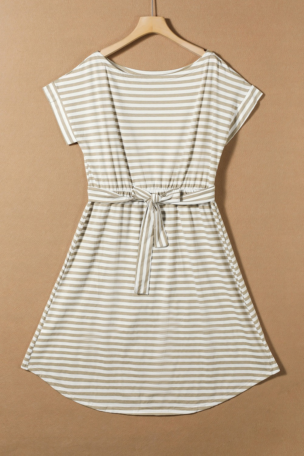 STUNNLY  Tied Striped Cap Sleeve Dress   